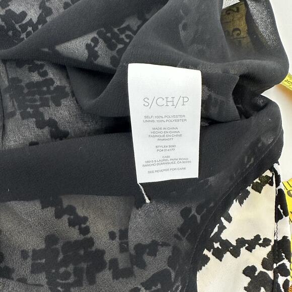 CAbi 3090 Tank Womens Small Black White Broken Check Layered Zip Chiffon Office - Picture 7 of 13